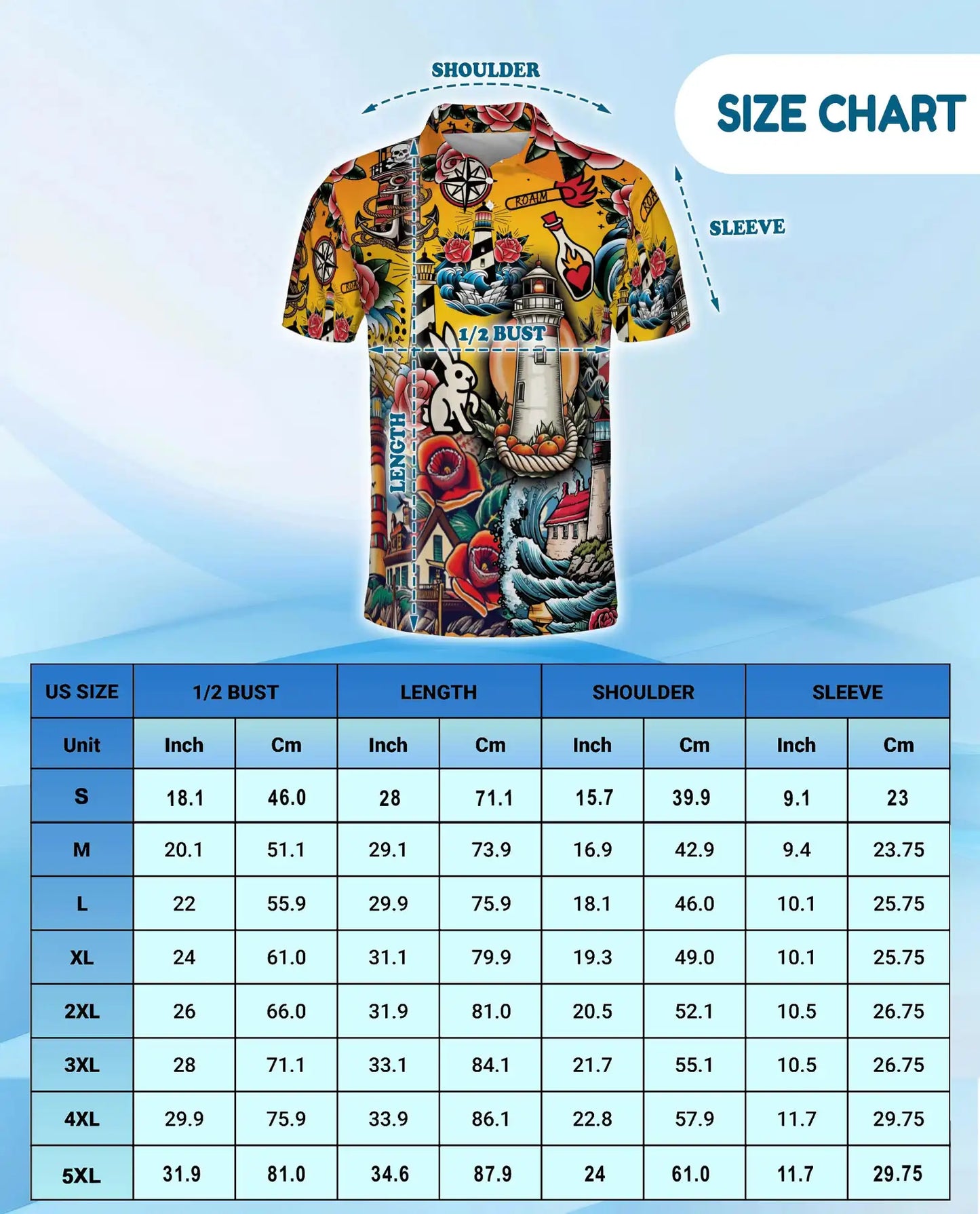 Nautical Tattoo Polo Shirt - Lighthouse Coastal Design | Azhawaiian