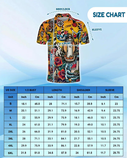 Nautical Tattoo Polo Shirt - Lighthouse Coastal Design | Azhawaiian