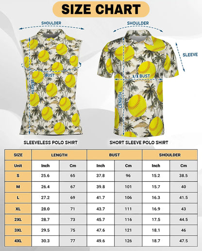 Tropical Palm Tree And Softball Sleeveless Polo Shirt for Women | Azhawaiian