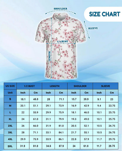 Cherry Blossom Polo Shirt for Men, Spring Floral Style | Azhawaiian