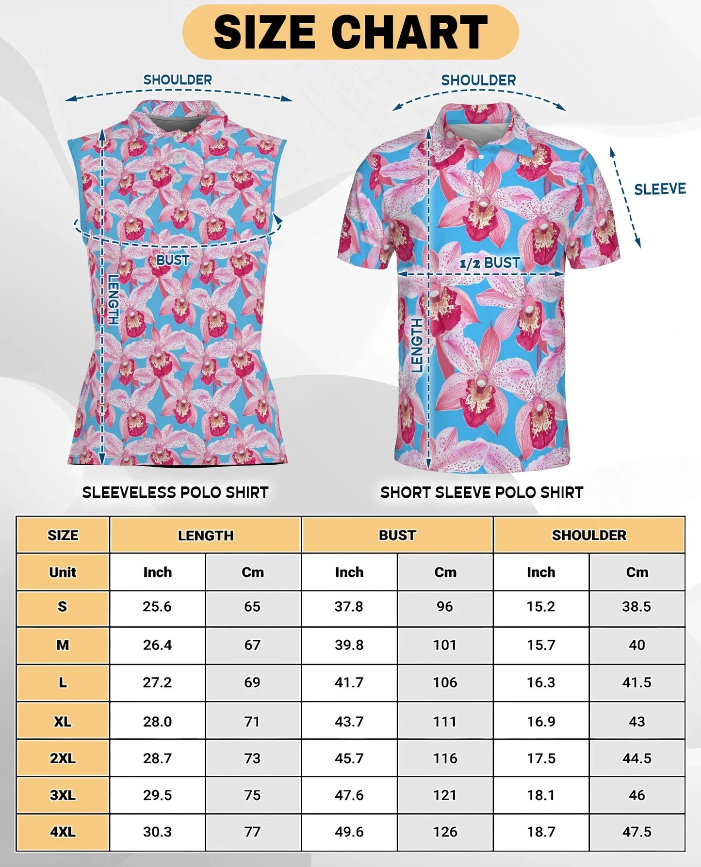 Pink Orchids Blue Sky Sleeveless Polo Shirt for Women, Tropical Floral Style | Azhawaiian