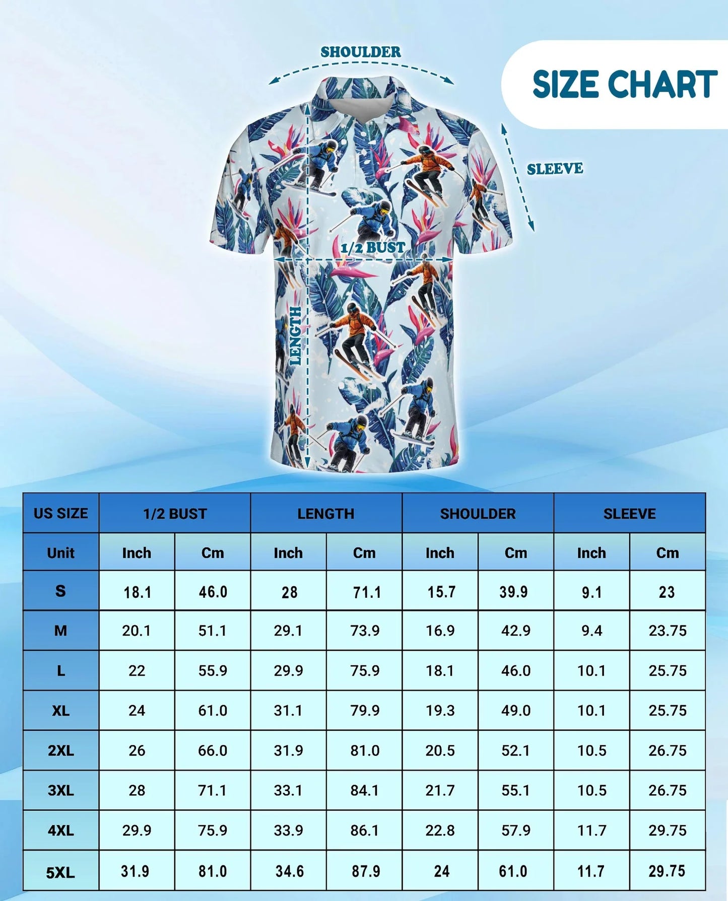Tropical Skiing Polo Shirt for Men, Winter Adventure Pattern | Azhawaiian