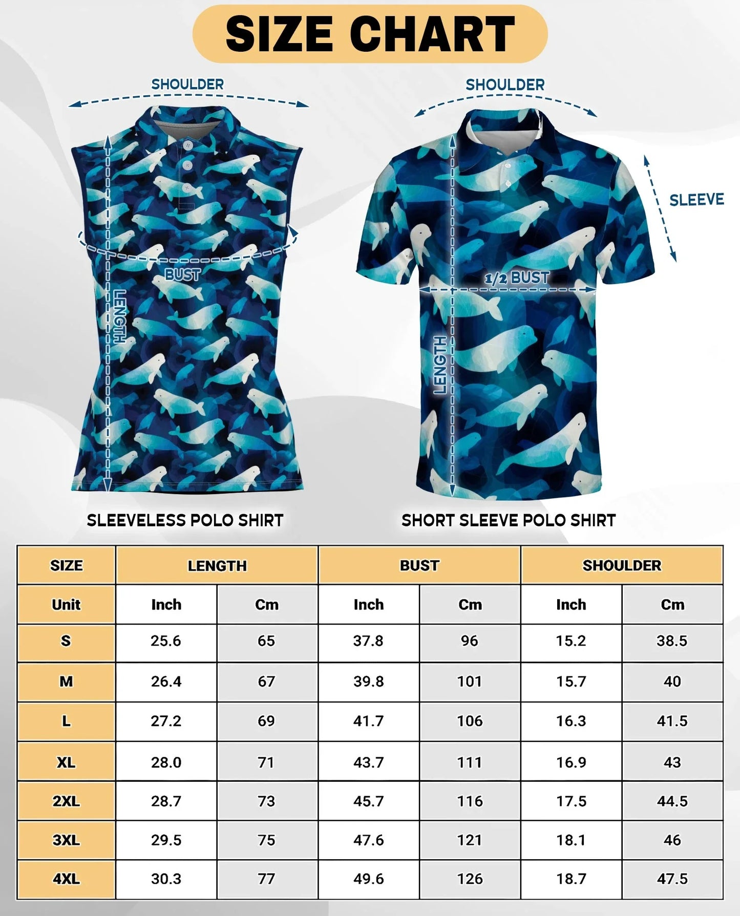Beluga Whales Sleeveless Polo Shirt for Women, Ocean Animal Style