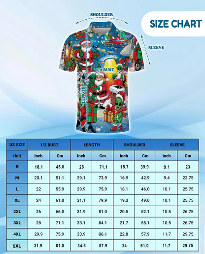 Funny Alien Santa 3D Polo Shirt for Men, Christmas UFO Galaxy Style | Azhawaiian