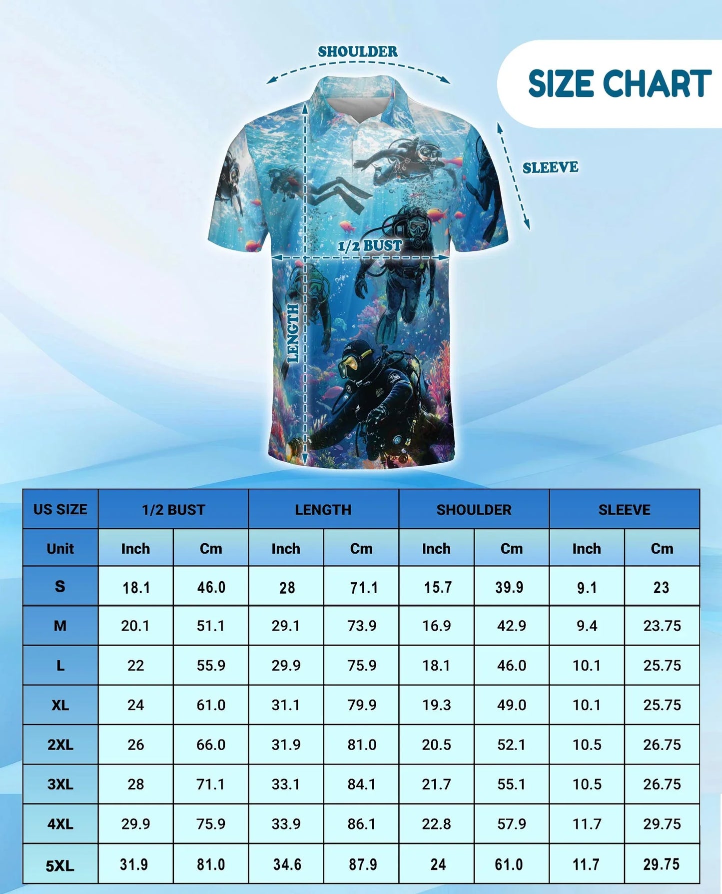 Blue Scuba Diving Coral Reef Polo Shirt for Men, Ocean Adventure Style | Azhawaiian