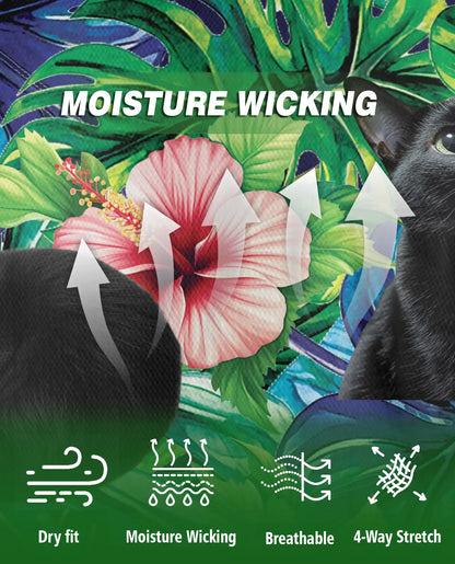 Black Cat Tropical Hibiscus 3D Polo Shirt for Men, Hawaiian Pet Lover Style | Azhawaiian