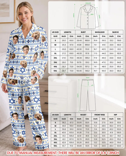Personalized Hanukkah Photo Pajamas for Women – Custom Face & Pet Diamond Fair Isle