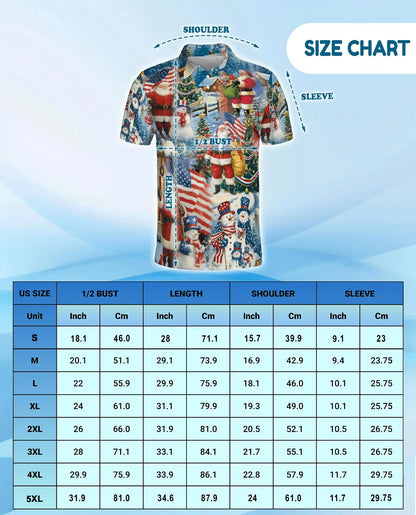 Patriotic Christmas Santa Polo Shirt for Men- Patten American Flag Santa | Azhawaiian