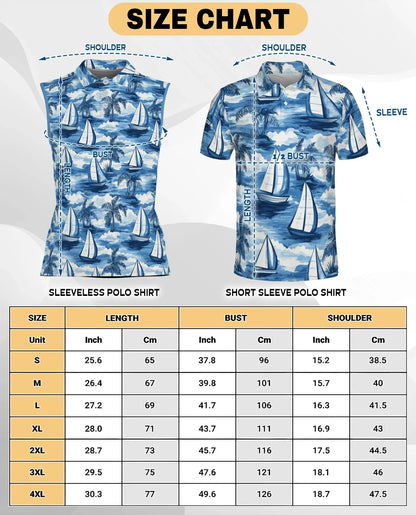 Sailboat Pattern Sleeveless Polo Shirt for Women | Azhawaiian