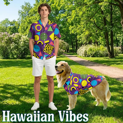 Colorful Geometric Summer Beach Matching Dog Owner Hawaiian Shirts, Pet Aloha Shirt - Azhawaiian