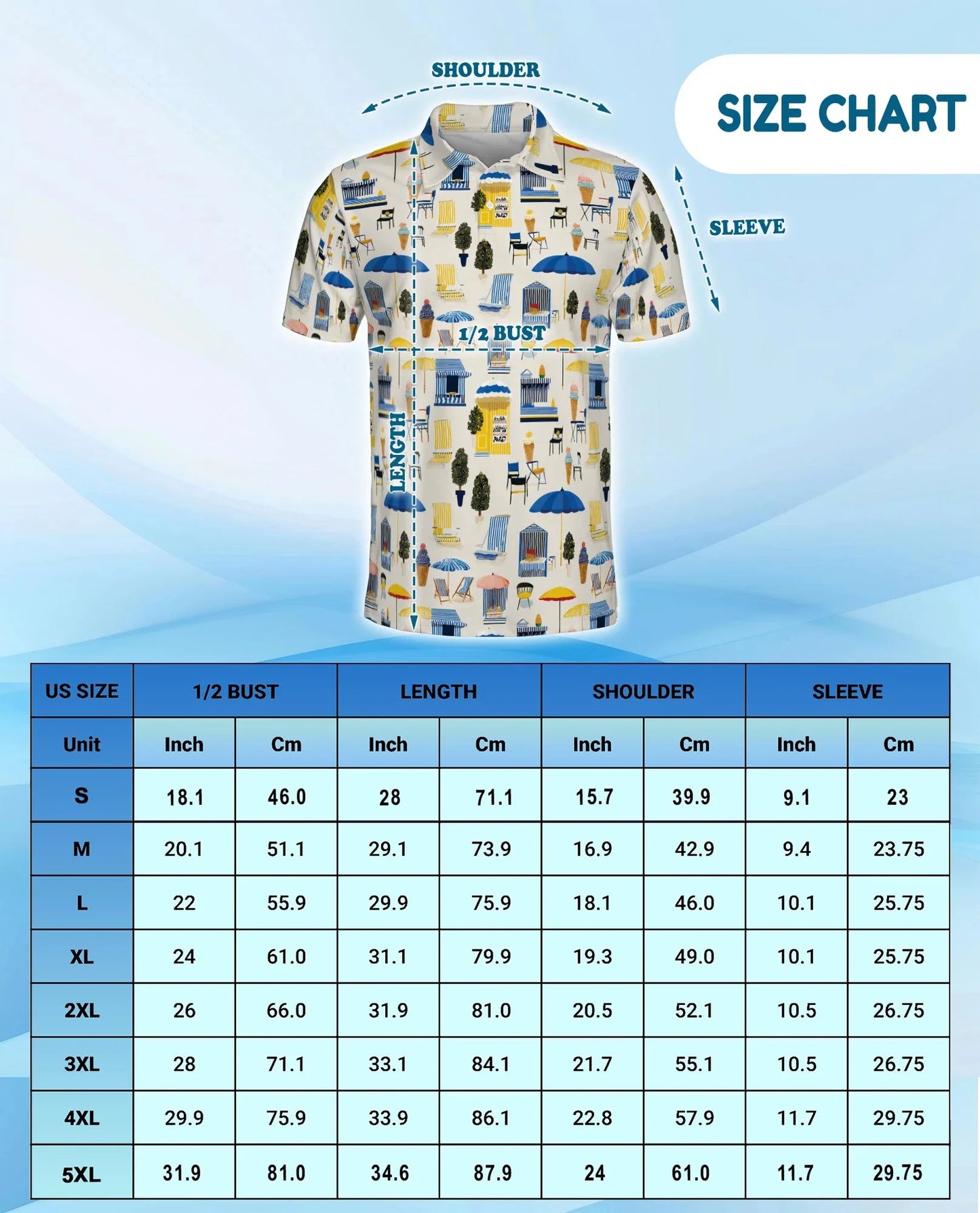 Beach Elements Polo Shirt for Men, Tropical Summer Coastal Style | Azhawaiian