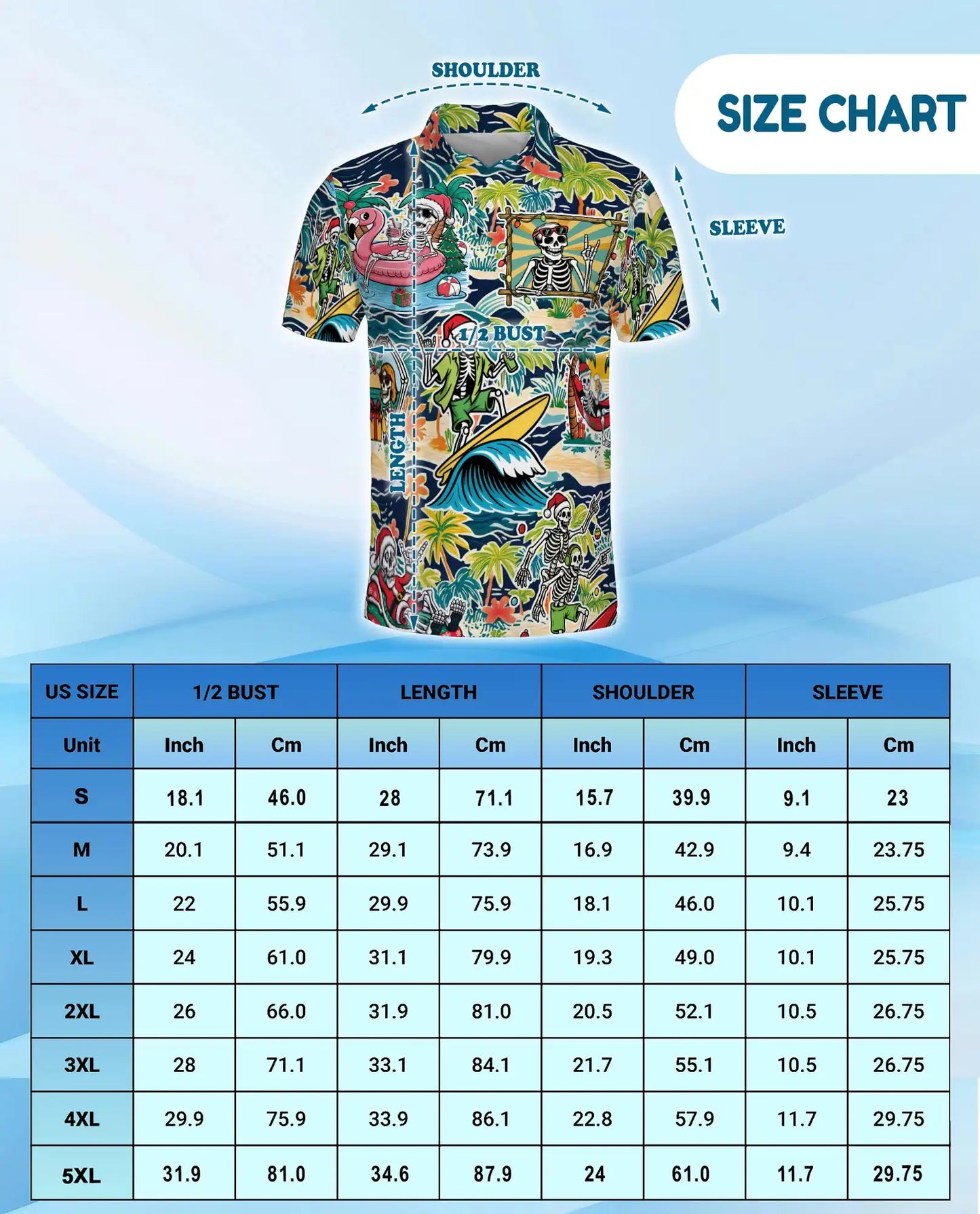 Skeleton Beach Holiday Polo Shirt for Men, Summer 3D Hawaiian | Azhawaiian