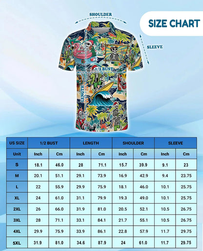 Skeleton Beach Holiday Polo Shirt for Men, Summer 3D Hawaiian | Azhawaiian