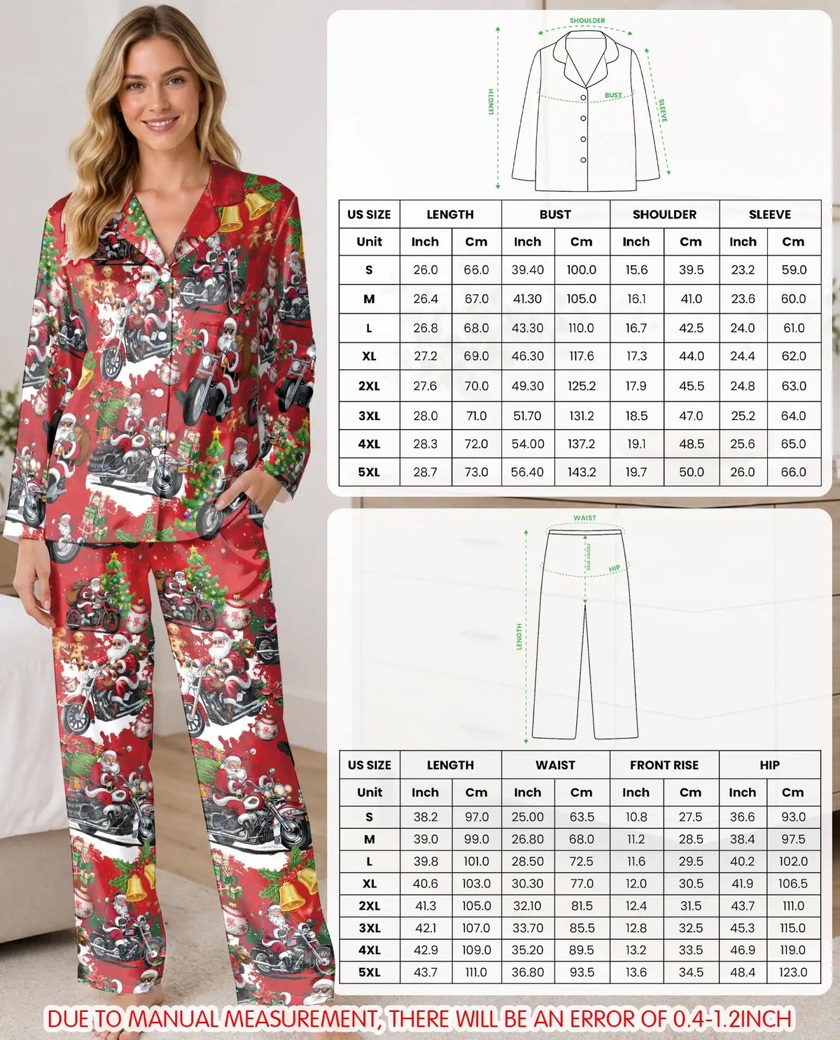Biker Santa Christmas Pajama Set for Women – Motorcycle Print