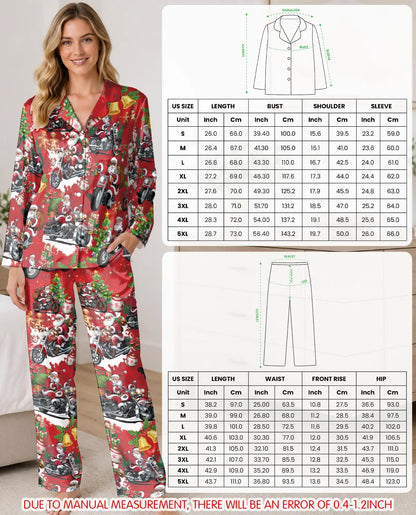 Biker Santa Christmas Pajama Set for Women – Motorcycle Print