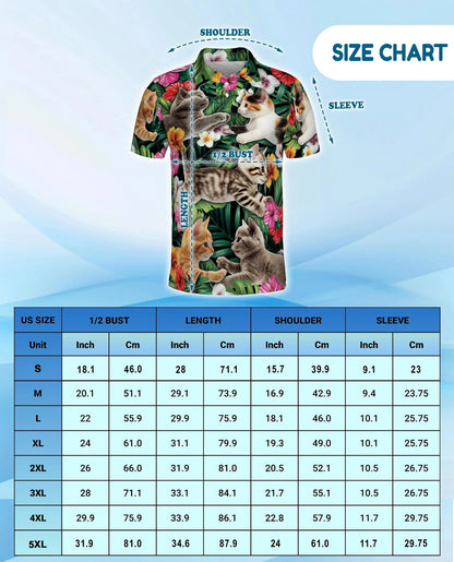 Cat Tropical Floral Polo Shirt for Men, Cute Animal Summer Style | Azhawaiian