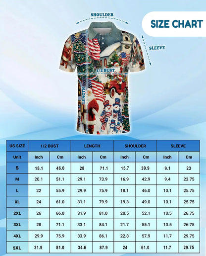Patriotic Christmas Polo Shirt, Santa and American Flag Print | Azhawaiian