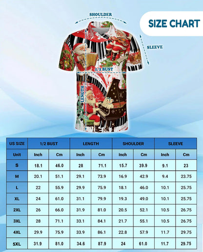 Santa Piano Music 3D Polo Shirt for Men, Christmas Holiday Musician Style | Azhawaiian