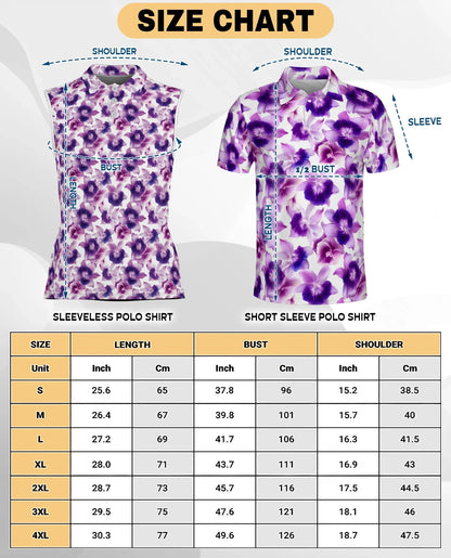 Purple Orchid Flower Sleeveless Polo Shirt for Women, Elegant Floral Style | Azhawaiian