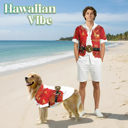 Santa Costume Christmas Print Matching Dog Owner Hawaiian Shirts, Funny Pet Aloha Shirt for Beach Vacation - Azhawaiian