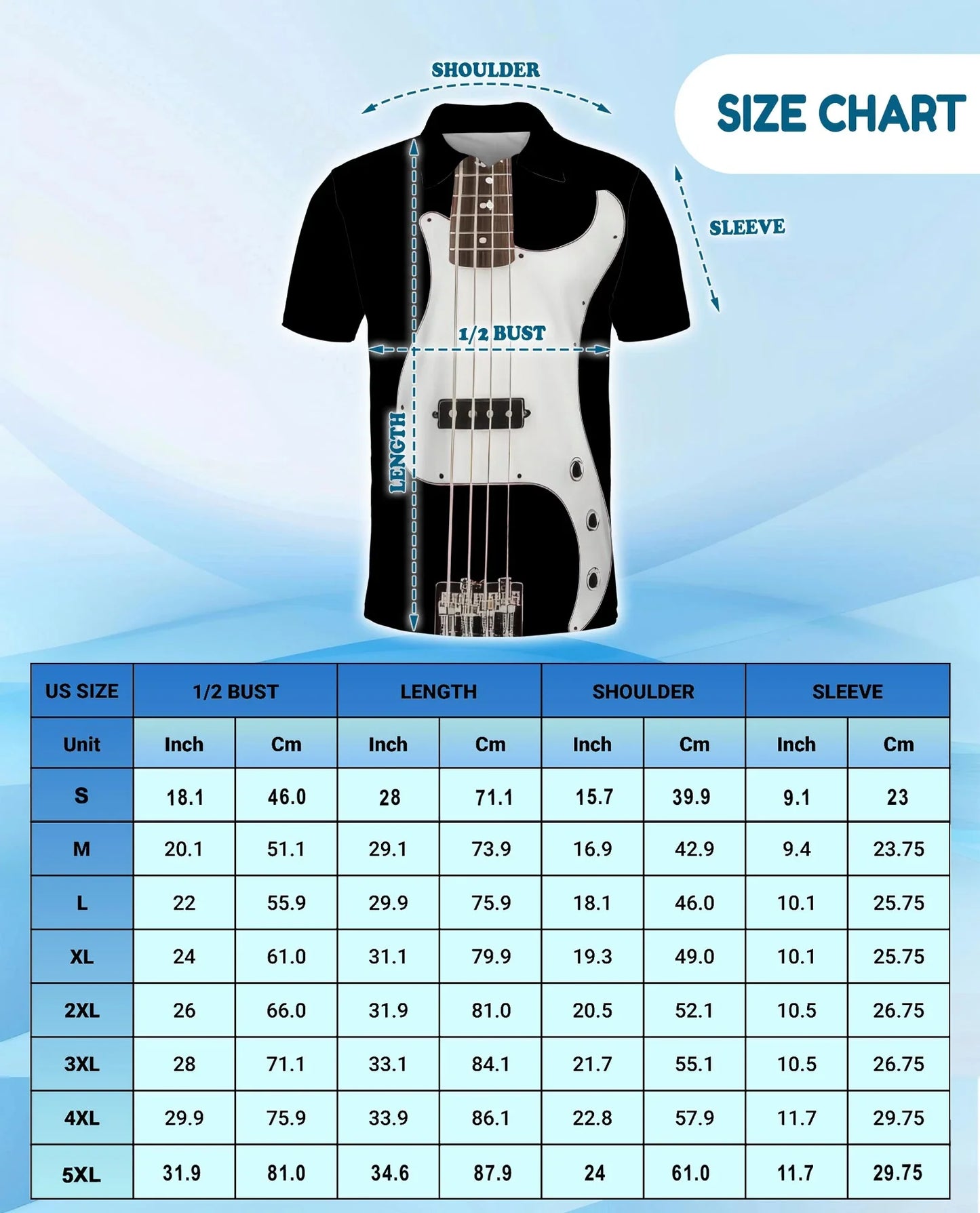 Bass Guitar Polo Shirt for Men, Rock Music Style Design | Azhawaiian