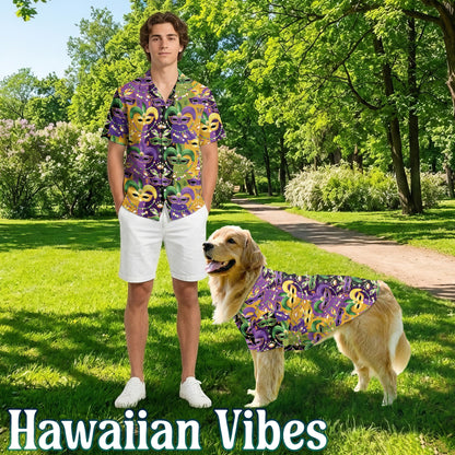 Mardi Gras Mask Matching Dog Owner Hawaiian Shirts, Funny Pet Aloha Shirt for Beach Vacation - Azhawaiian