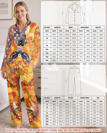 Thanksgiving Turkey Pajama Set for Women, Fall Harvest Holiday Sleepwear