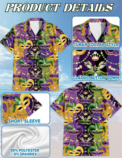 Mardi Gras Mask Matching Dog Owner Hawaiian Shirts, Funny Pet Aloha Shirt for Beach Vacation - Azhawaiian