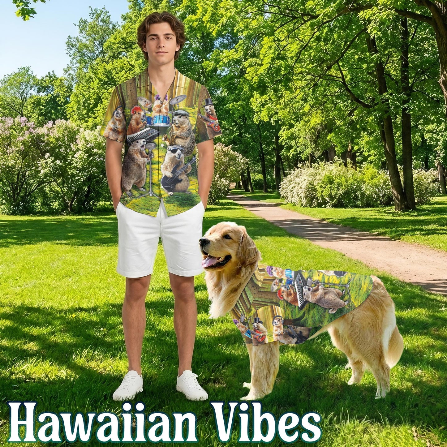 Musical Groundhog Matching Dog Owner Hawaiian Shirts, Funny Pet Aloha Shirt for Beach Vacation - Azhawaiian