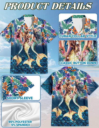 Mermaid Matching Dog Owner Hawaiian Shirts, Funny Pet Aloha Shirt for Beach Vacation - Azhawaiian