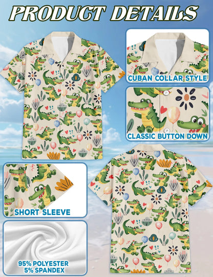 Alligator Cartoon Pattern Matching Dog Owner Hawaiian Shirts, Funny Pet Aloha Shirt for Beach Vacation - Azhawaiian