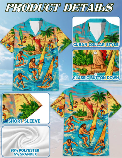Jesus Surfing Matching Dog Owner Hawaiian Shirts, Funny Pet Aloha Shirt for Beach Vacation - Azhawaiian