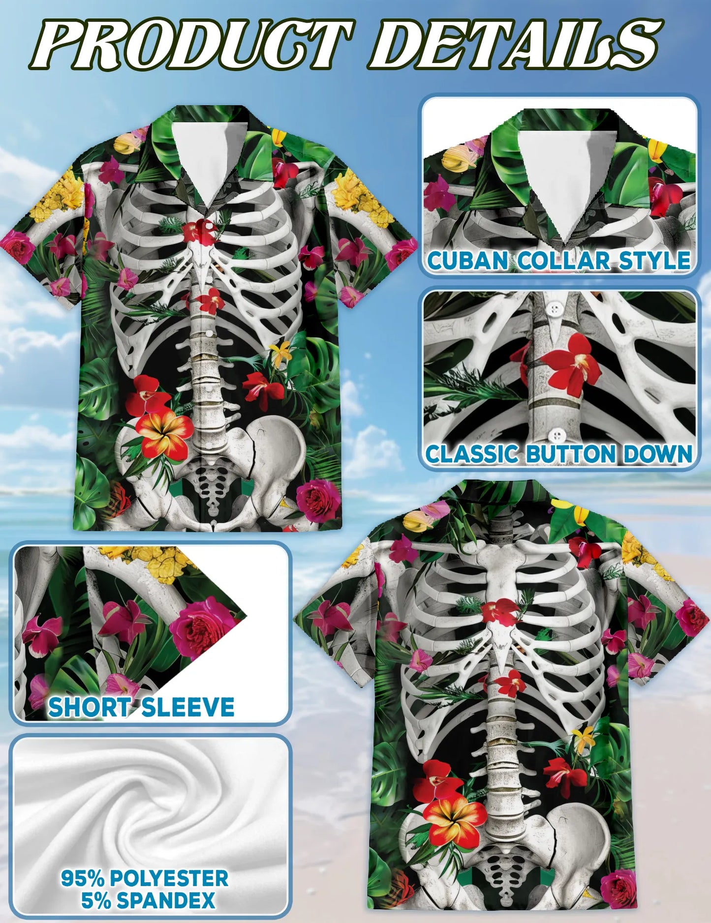 Skeleton Spooky Floral Tropical Beach Matching Dog Owner Hawaiian Shirts, Funny Pet Aloha Shirt for Beach Vacation - Azhawaiian