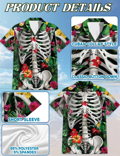 Skeleton Spooky Floral Tropical Beach Matching Dog Owner Hawaiian Shirts, Funny Pet Aloha Shirt for Beach Vacation - Azhawaiian