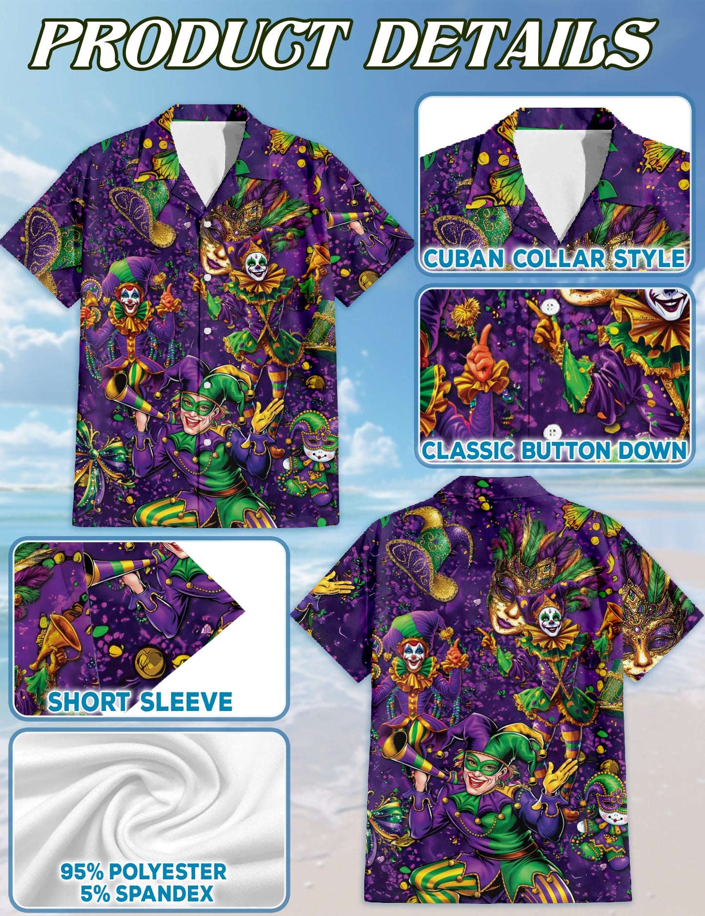 Mardi Gras Clown Beach Matching Dog Owner Hawaiian Shirts, Funny Pet Aloha Shirt for Beach Vacation - Azhawaiian