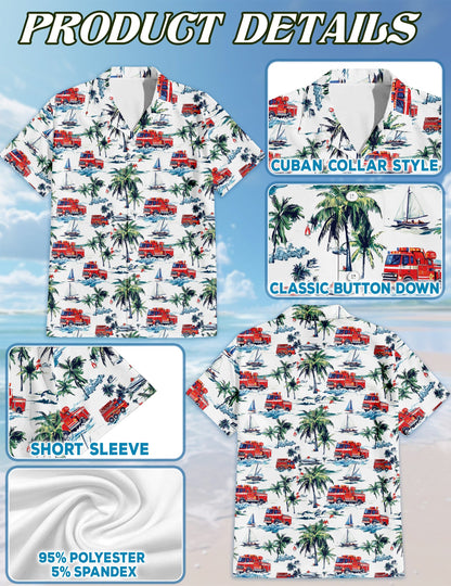 Fire Truck Matching Dog Owner Hawaiian Shirts, Funny Pet Aloha Shirt for Beach Vacation - Azhawaiian