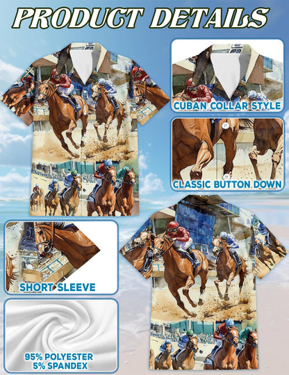 Horse Racing Matching Dog Owner Hawaiian Shirts, Funny Pet Aloha Shirt for Beach Vacation - Azhawaiian