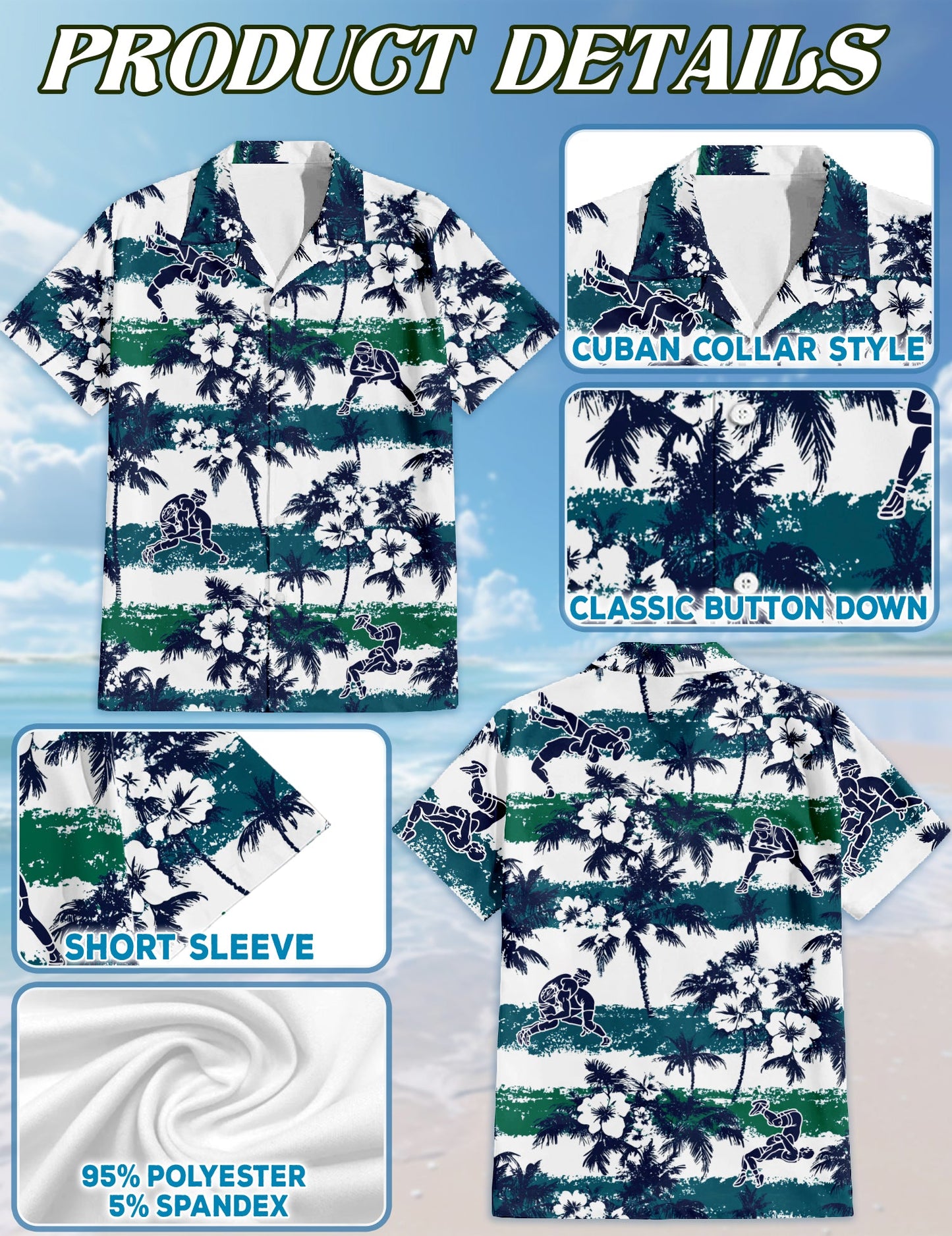 Wrestling White Palm Matching Dog Owner Hawaiian Shirts, Funny Pet Aloha Shirt for Beach Vacation - Azhawaiian
