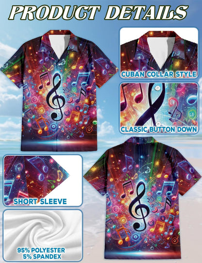 Colorful Musical Note Matching Dog Owner Hawaiian Shirts, Funny Pet Aloha Shirt for Beach Vacation - Azhawaiian