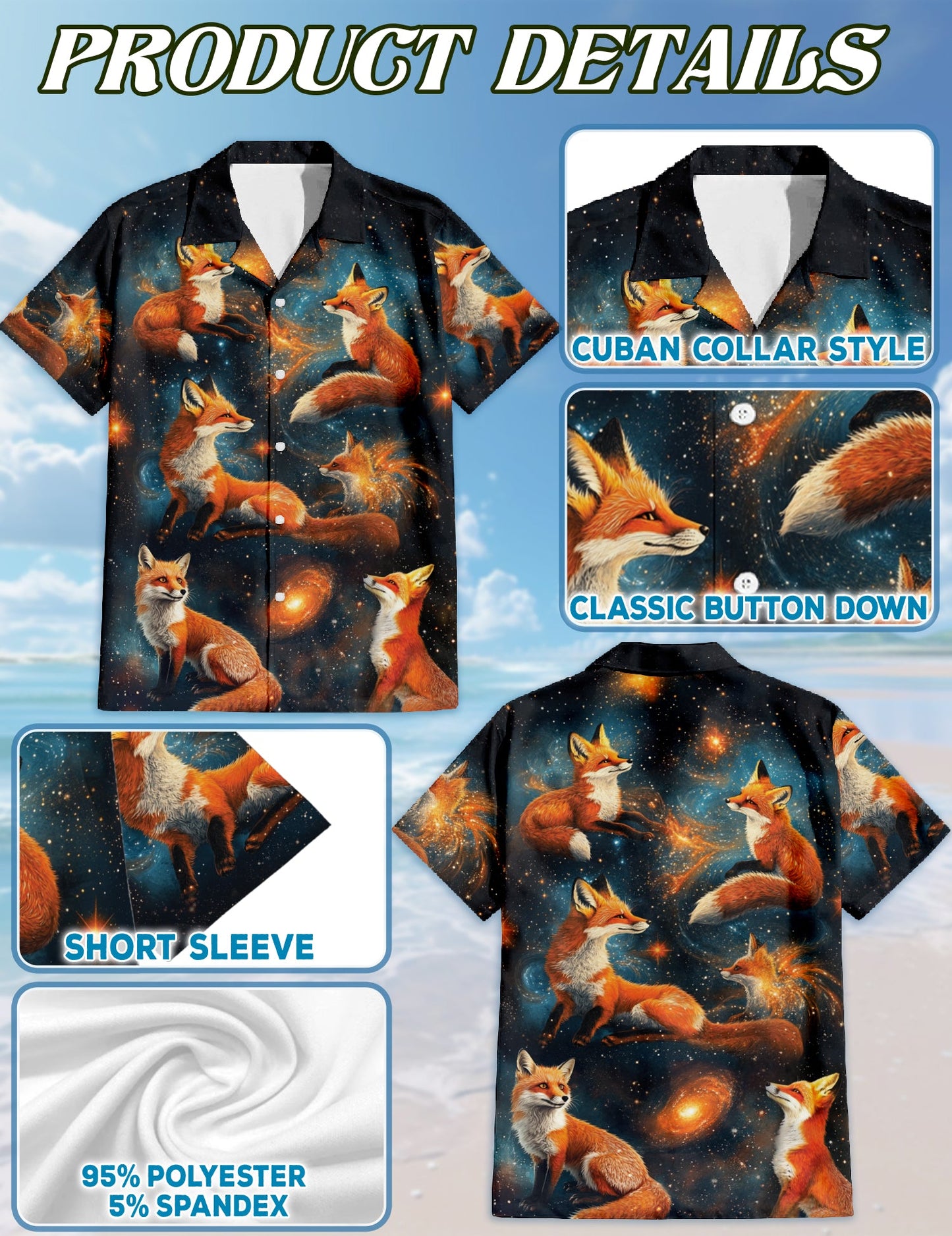 Fox Starlight Matching Dog Owner Hawaiian Shirts, Funny Pet Aloha Shirt for Beach Vacation - Azhawaiian