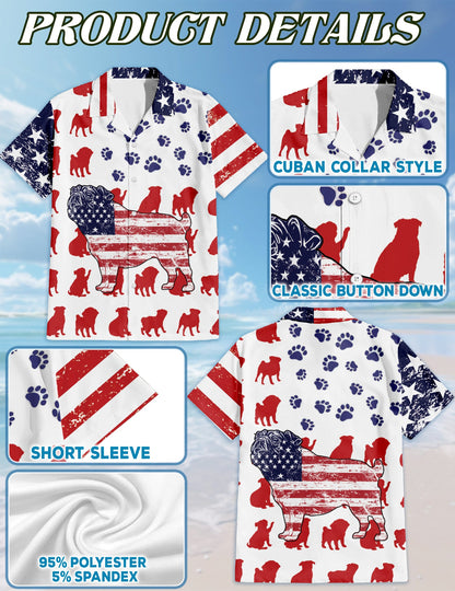 Pug Flag Matching Dog Owner Hawaiian Shirts, Funny Pet Aloha Shirt for Beach Vacation - Azhawaiian