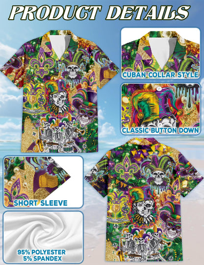 Skulls Mardi Gras Matching Dog Owner Hawaiian Shirts, Funny Pet Aloha Shirt for Beach Vacation - Azhawaiian