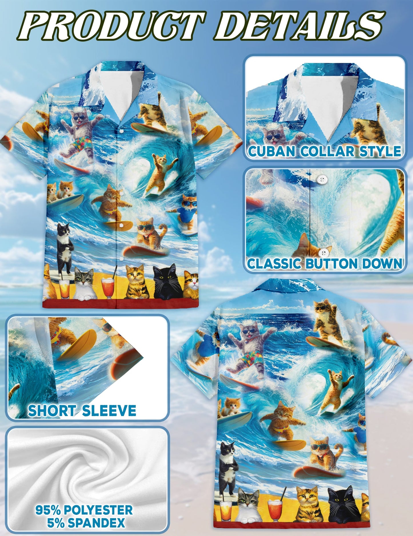 Cat Surfing Matching Dog Owner Hawaiian Shirts, Funny Pet Aloha Shirt for Beach Vacation - Azhawaiian