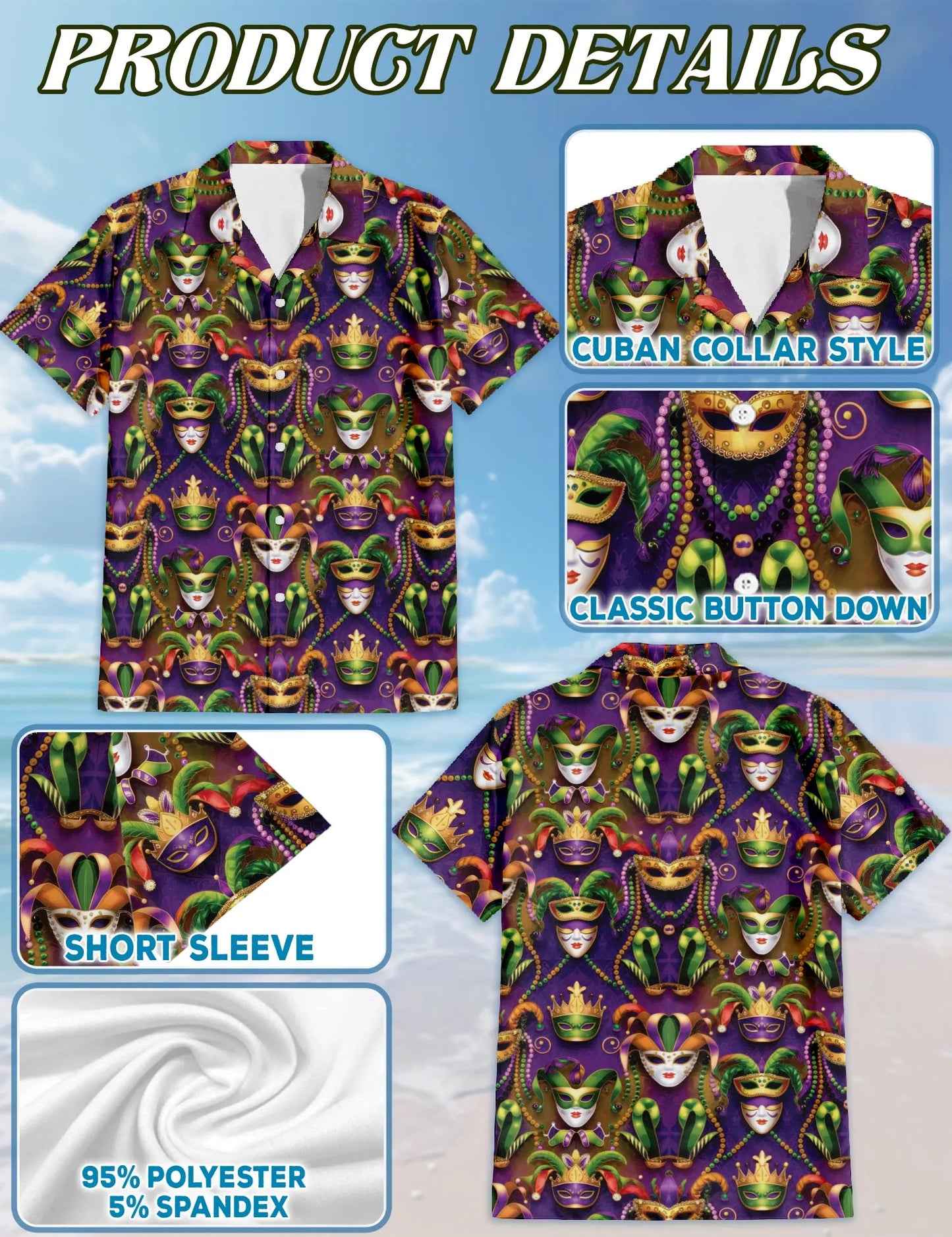 Happy Mardi Gras Tropical Beach Matching Dog Owner Hawaiian Shirts, Funny Pet Aloha Shirt for Beach Vacation - Azhawaiian