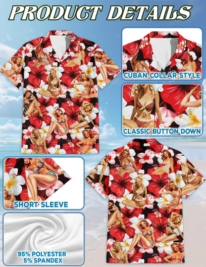 Pinup Girls Retro Matching Dog Owner Hawaiian Shirts, Funny Pet Aloha Shirt for Beach Vacation - Azhawaiian