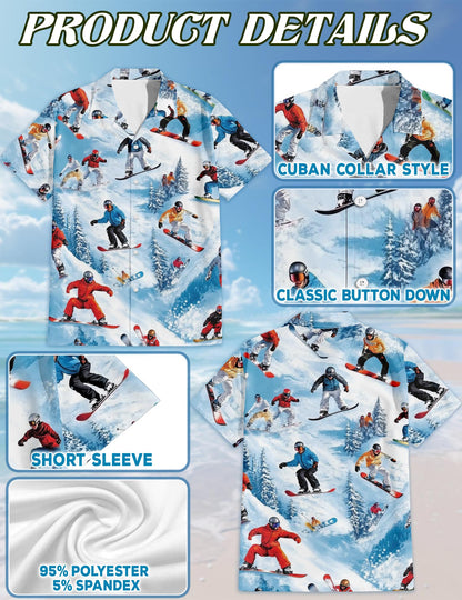 Snowboarding Skiing Matching Dog Owner Hawaiian Shirts, Funny Pet Aloha Shirt for Beach Vacation - Azhawaiian