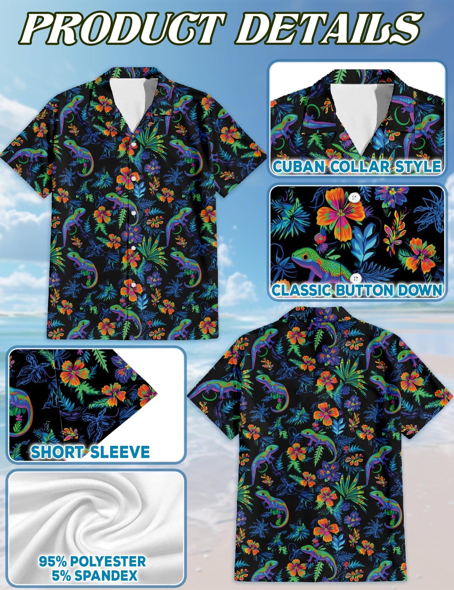 Colorful Gecko Matching Dog Owner Hawaiian Shirts, Funny Pet Aloha Shirt for Beach Vacation - Azhawaiian