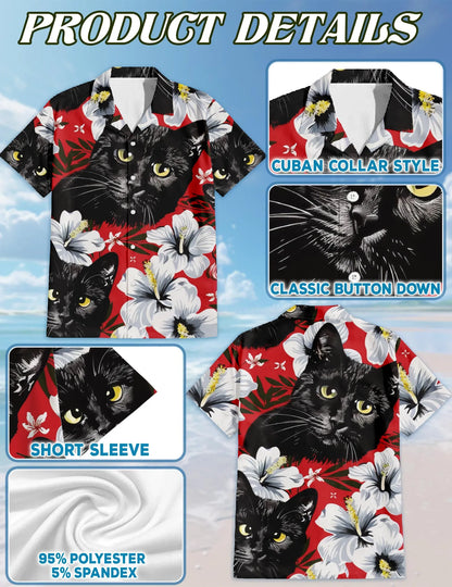 Black Cat Tropical Beach Matching Dog Owner Hawaiian Shirts, Funny Pet Aloha Shirt for Beach Vacation - Azhawaiian
