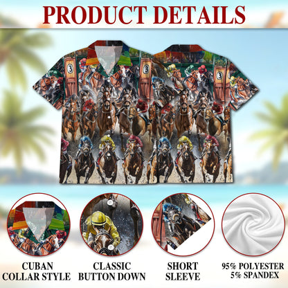 Colorful Horse Racing Matching Dog Owner Hawaiian Shirts, Funny Pet Aloha Shirt for Beach Vacation - Azhawaiian