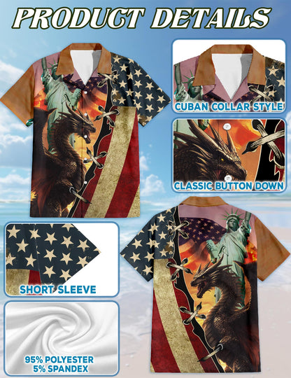 Dragon US Flag Matching Dog Owner Hawaiian Shirts, Funny Pet Aloha Shirt for Beach Vacation - Azhawaiian